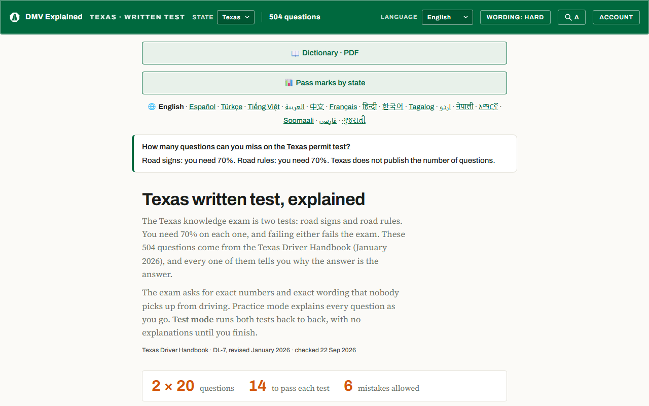 The Texas page of dmvexplained.com